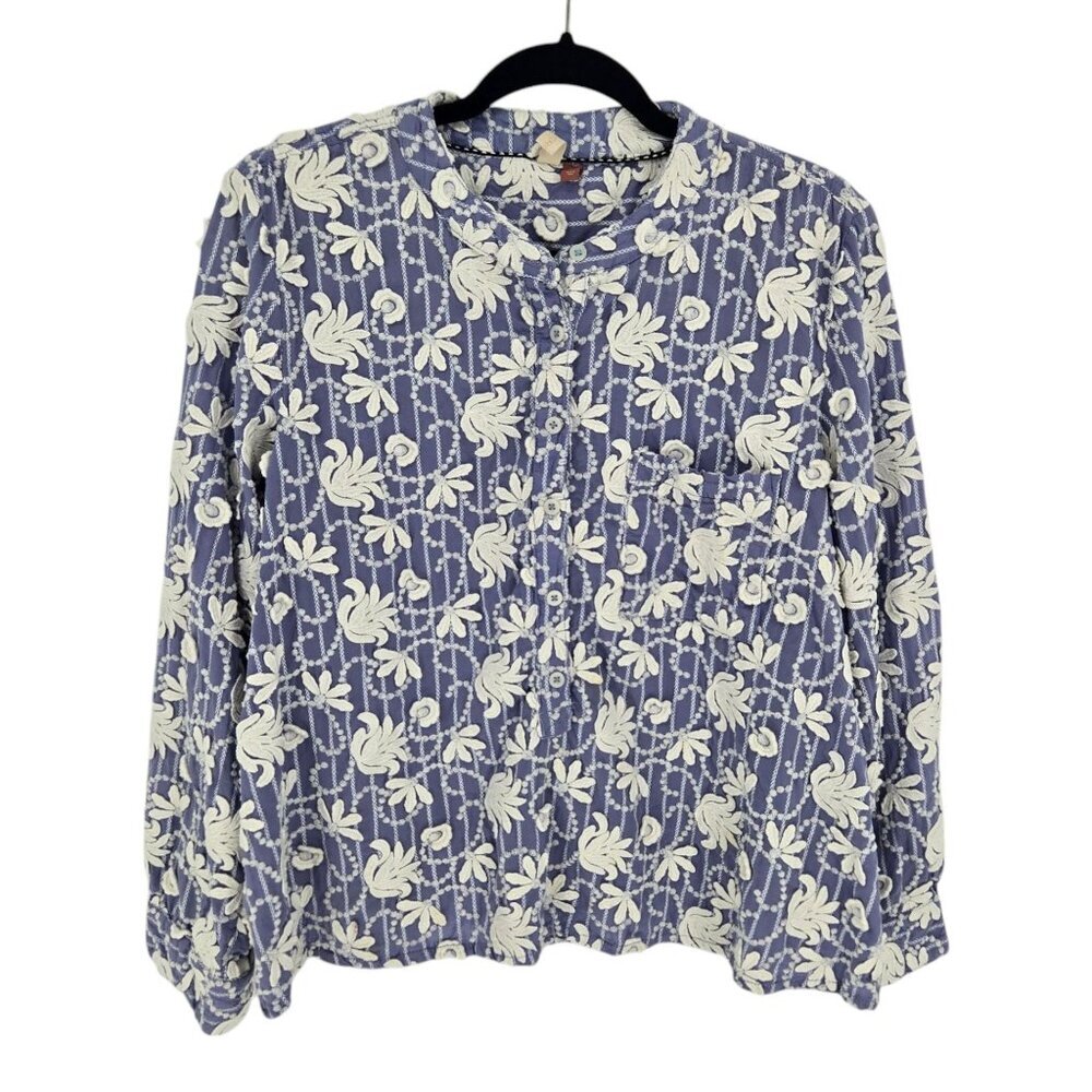 Pilcro Medium Whitney button pop over embroidered applique floral boho blouse